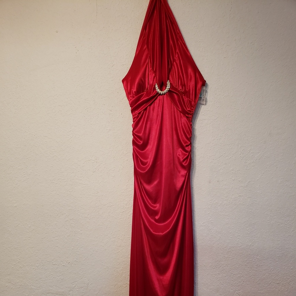 Red halter formal dress
